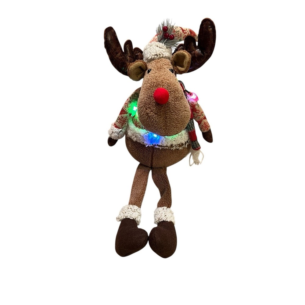 Sitting Reindeer Plush Christmas Holiday Light Up Decor Handmade Handcrafted